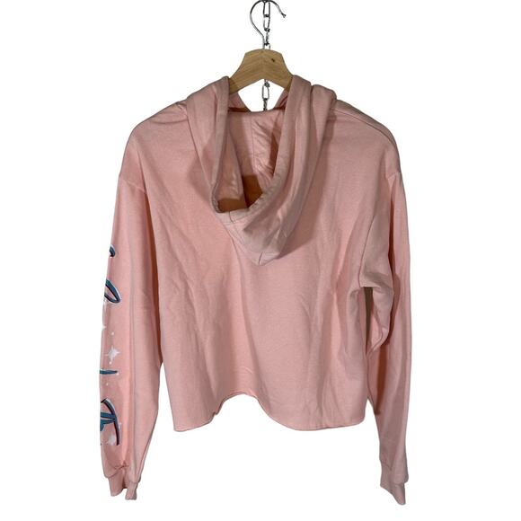 Selena Official NWT Women's Medium Como La Flor Pastel Pink Crop Graphic Hoodie - Picture 3 of 10